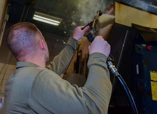 Tech. Sgt. John Wall, unit deployment manager and alternate snow boss, cleans the dump truck with a pressure washer on Buckley Space Force Base, Colo., March 10, 2022. Pressure washing is necessary not only to make sure the surface is clean, but it can also take off old, peeling layers that could ca. What Does a Pressure Washing Water Reclamation System Cost for One Truck?