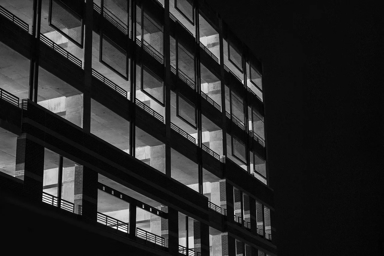 multi-storey car park, parking garage, parkade, building, car park, parking deck, night, concrete, structure, architecture, dark, black car, black building, gray night, black park, gray park, black garage, gray garage, parking garage, parking garage, parking garage, parking garage, parking garage. Toronto parkade and storefront washing: the site walk